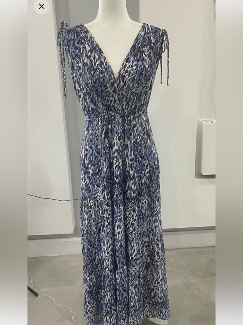Maggy London Blue and White Printed Wrap-Style Maxi Dress